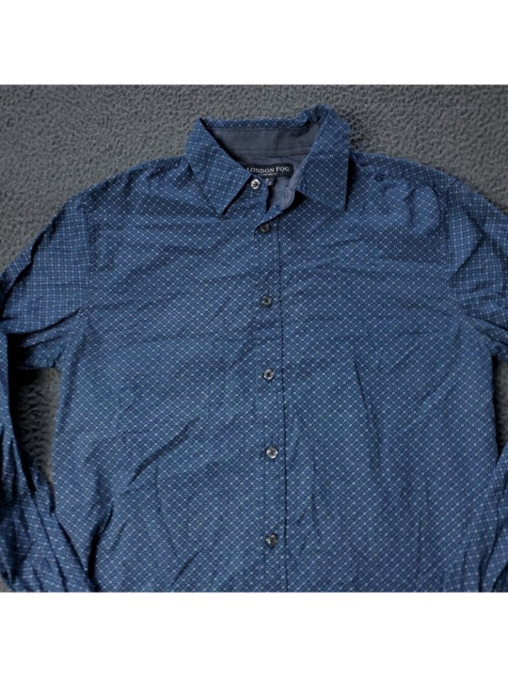 London Fog  Button Shirt Mens S Small Long Sleeve Blue All Over Print Casual